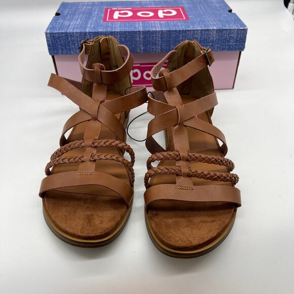Pop Womens Traffic Ankle Strap Flat Sandals Cognac Sooth Brown Size 11M - Picture 3 of 9